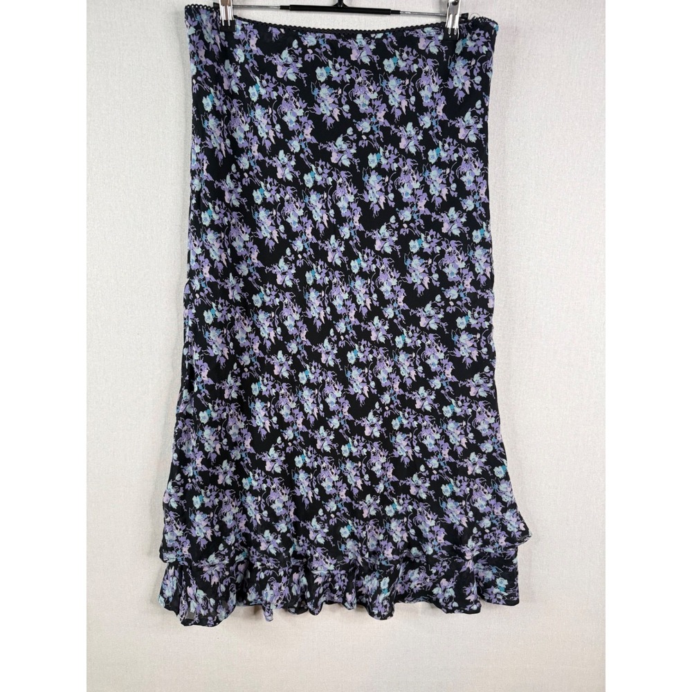 Style & Co Midi‎ Skirt Women 10 M Purple Floral Ruffle Hem  Y2K Fairy Whimsigoth